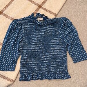 Sandro Blue Patterned Smocked Top